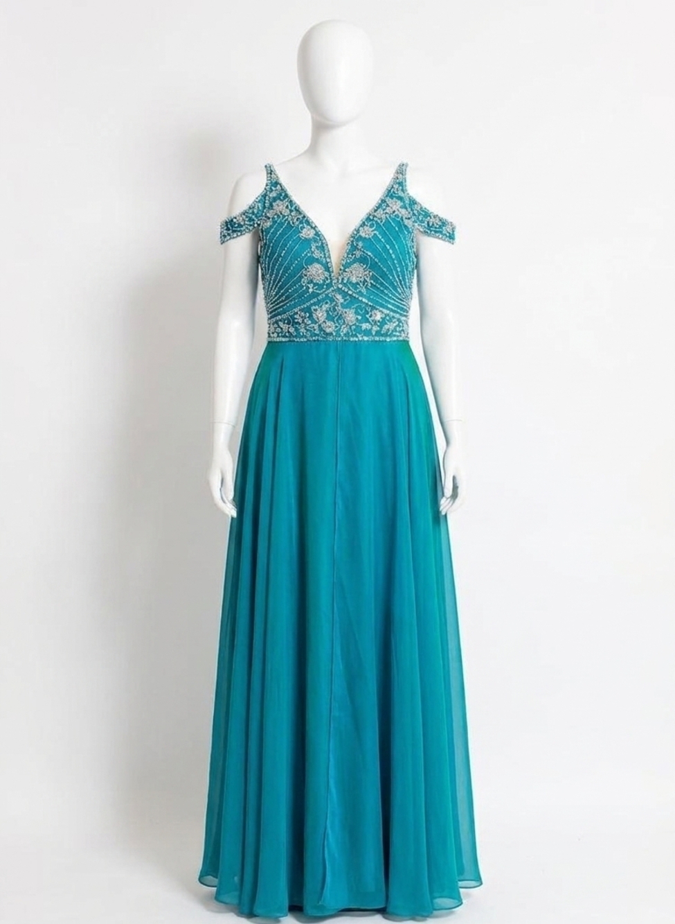 NEW RACHEL ALLAN beaded chiffon prom dress in jade